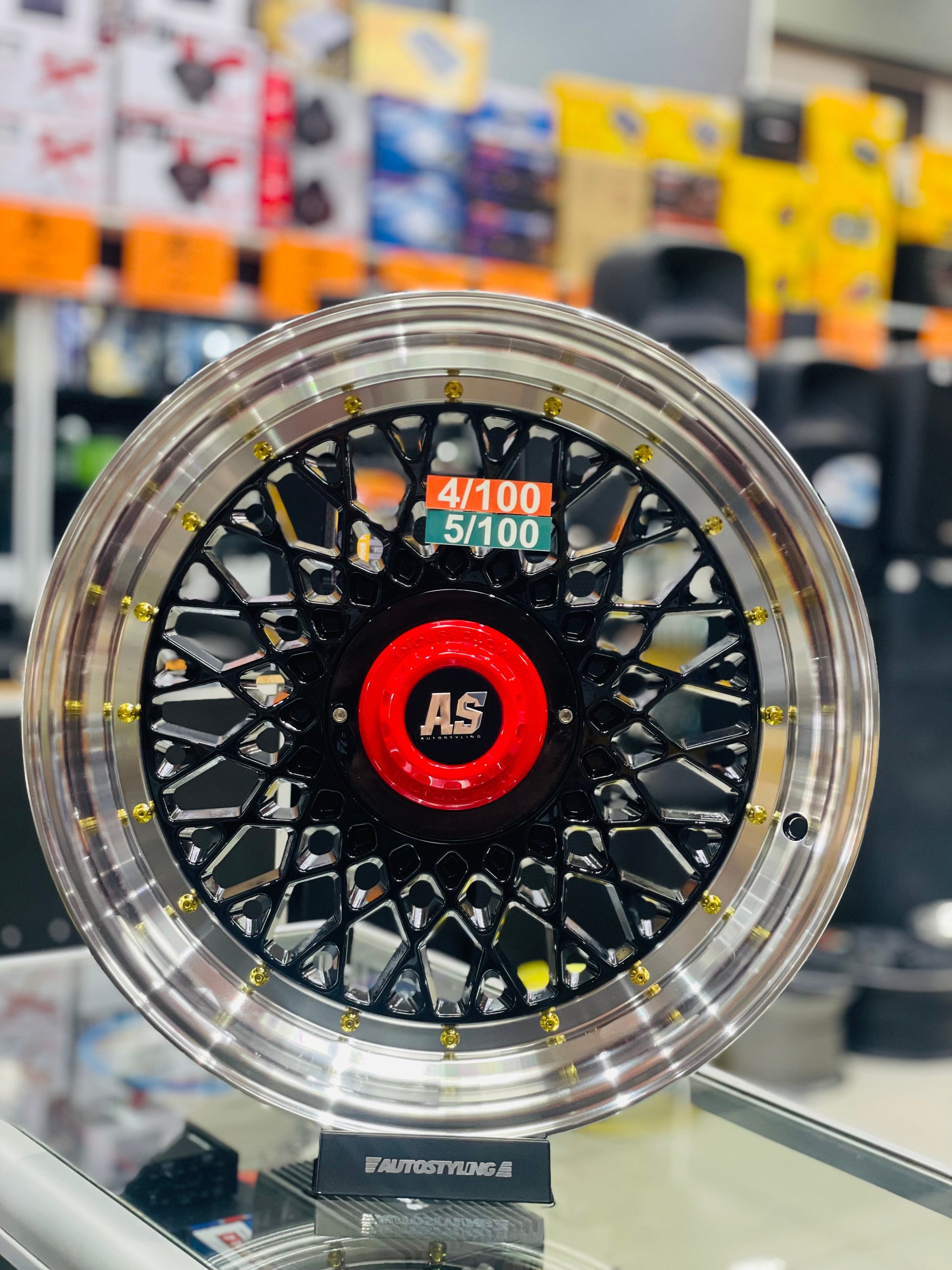 17'' AS MOTORSPORT 4/100 & 5/100 pcd BLK WITH RED NUT