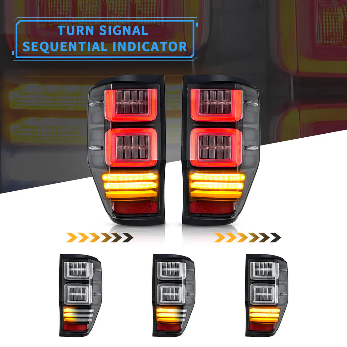 VLAND Full LED Tail Lights For Ford Ranger (T6) 2012-2018 1st Gen w/Sequential Indicators