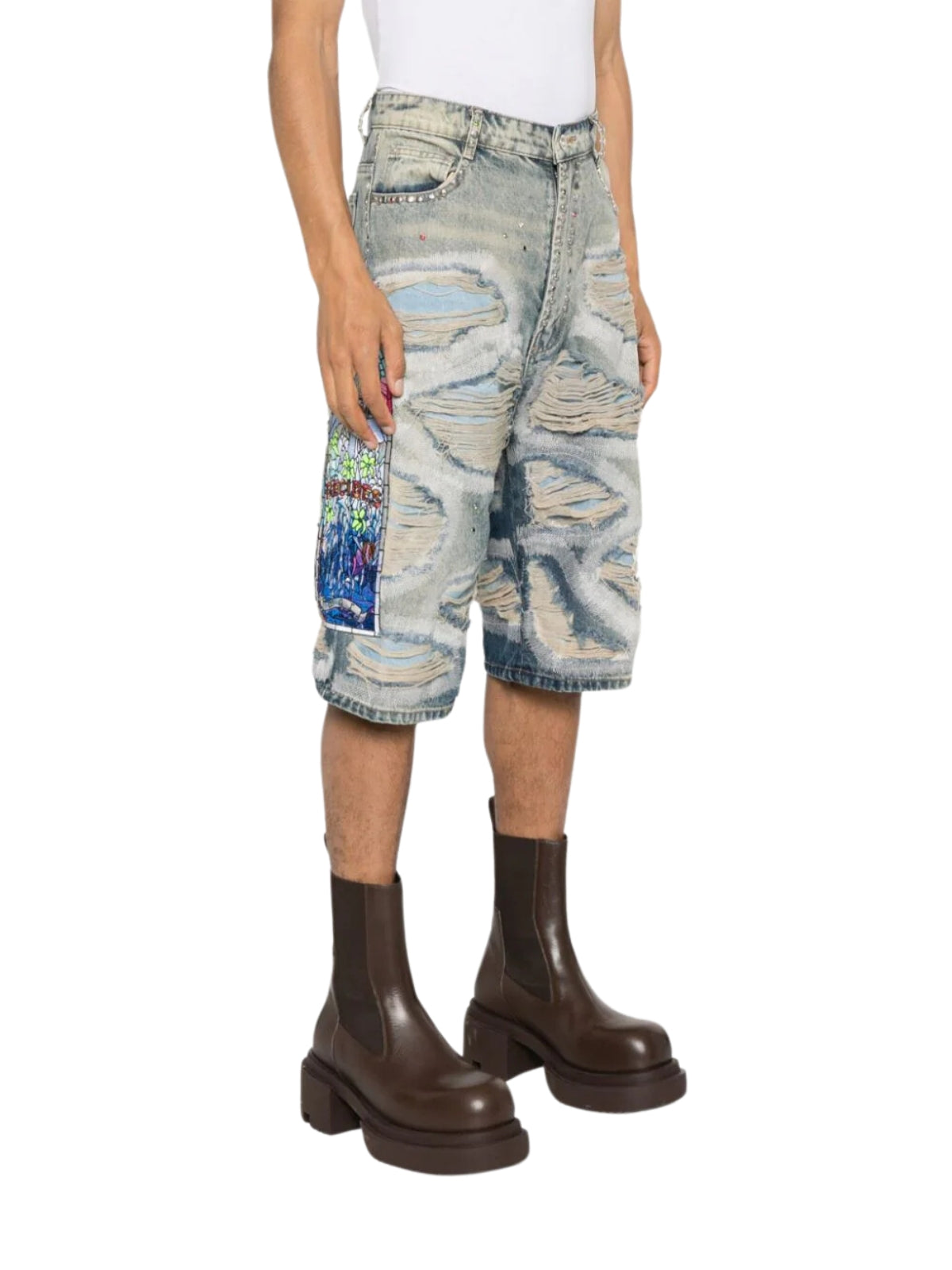 Who Decides War Shorts Chrome Stud Embroidered Denim