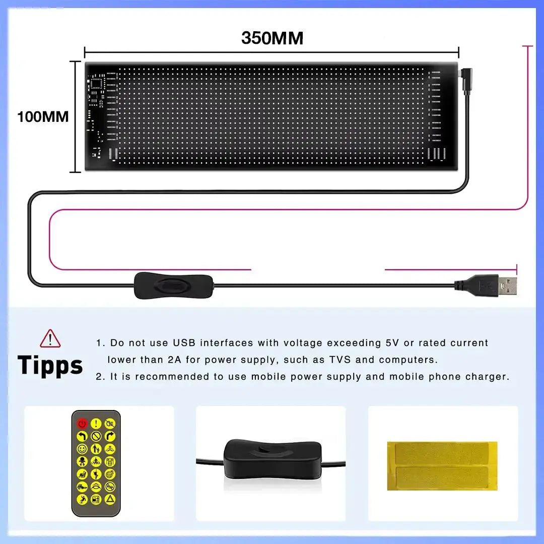Customisable App Controlled LED Matrix Panel Display Screen - (100mm x 350mm)