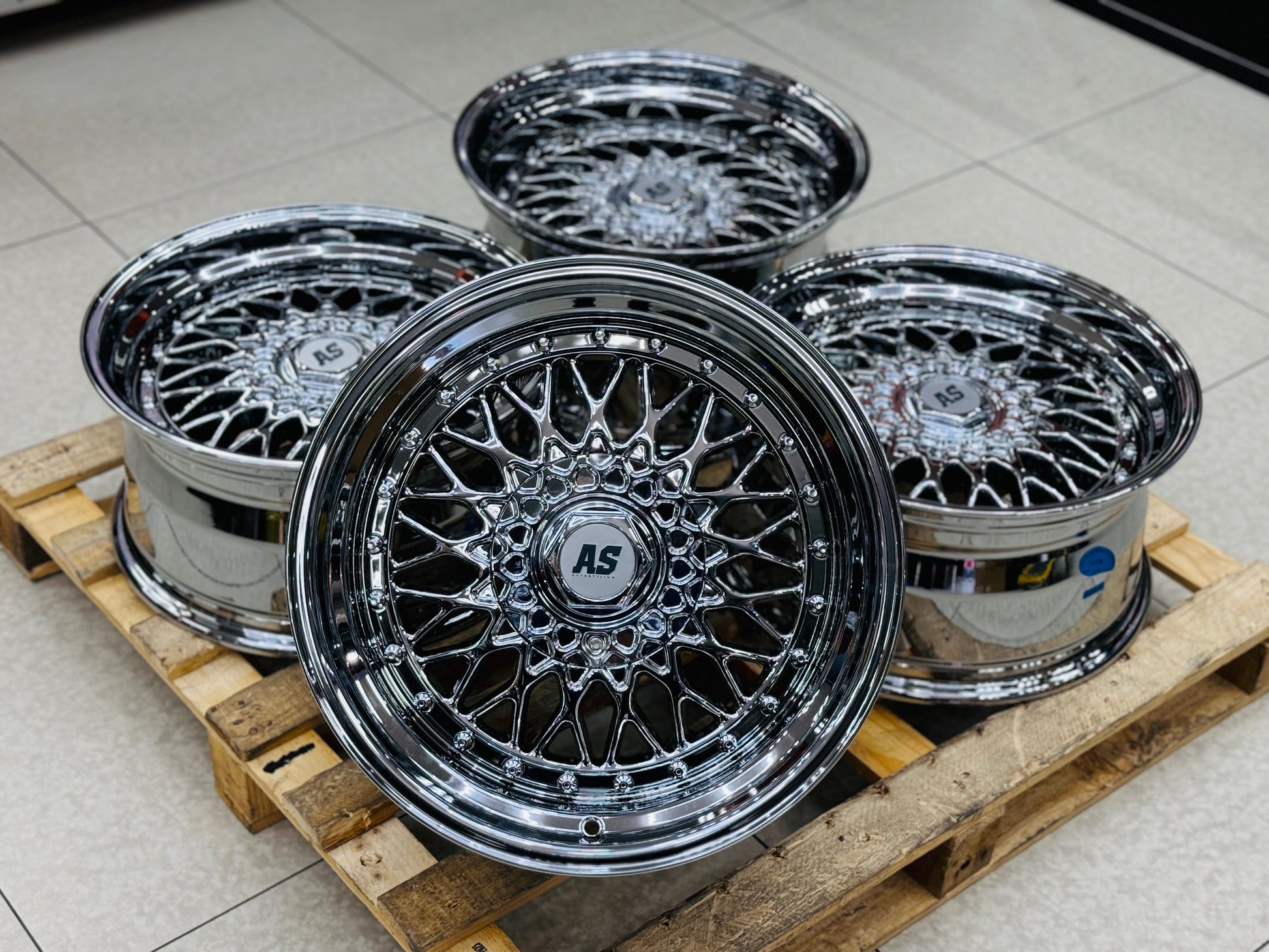 17” AS® CHROME WITH CHROME STUDS  4x100 & 5x100 10j rear