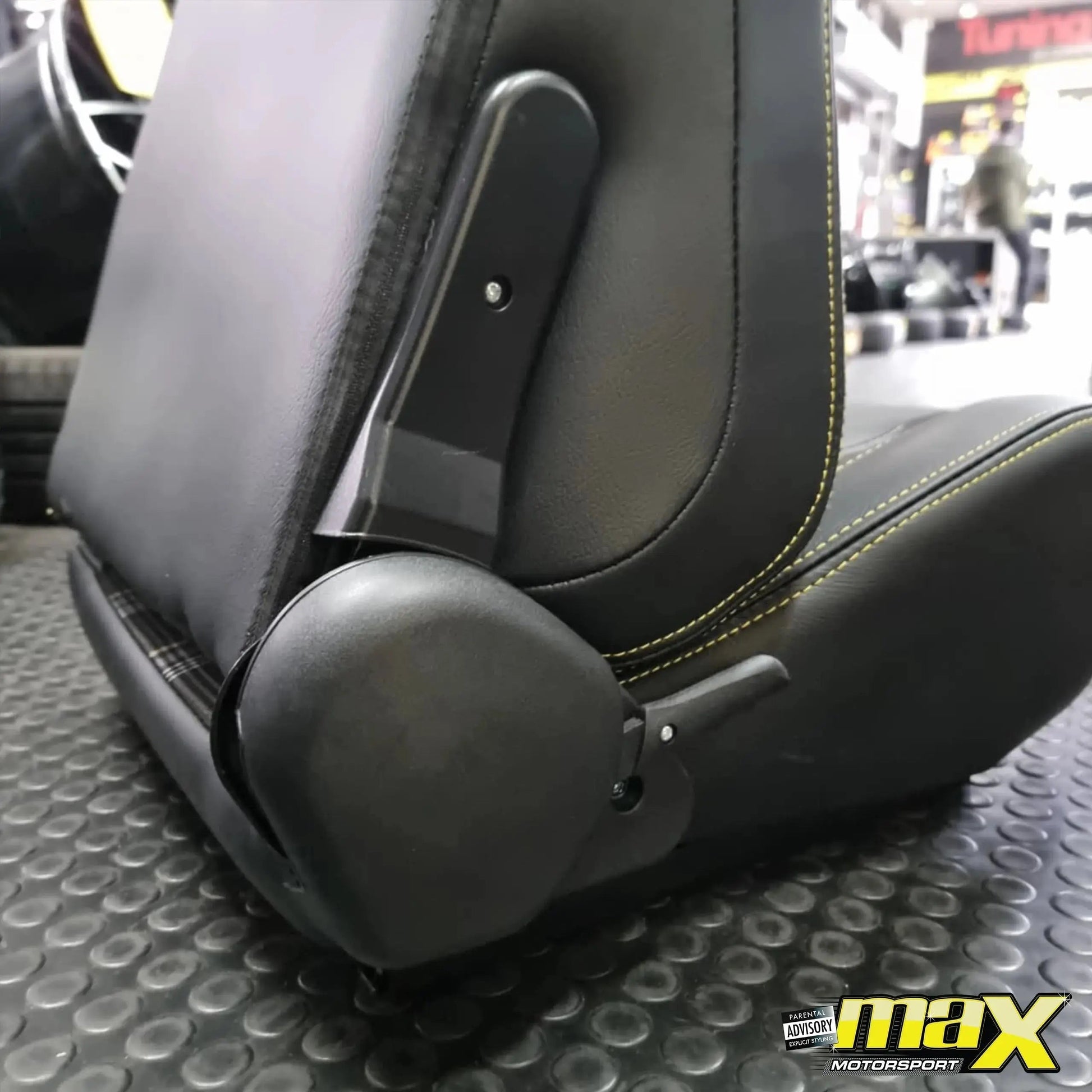 Reclinable Racing Seats - GTI Style Tartan Design Black PVC With Yellow Stitching (Pair)