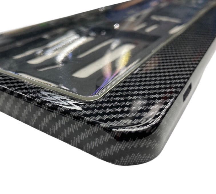 CARBON NUMBER PLATE HOLDER WITH DOMED PLASTIC COVERING