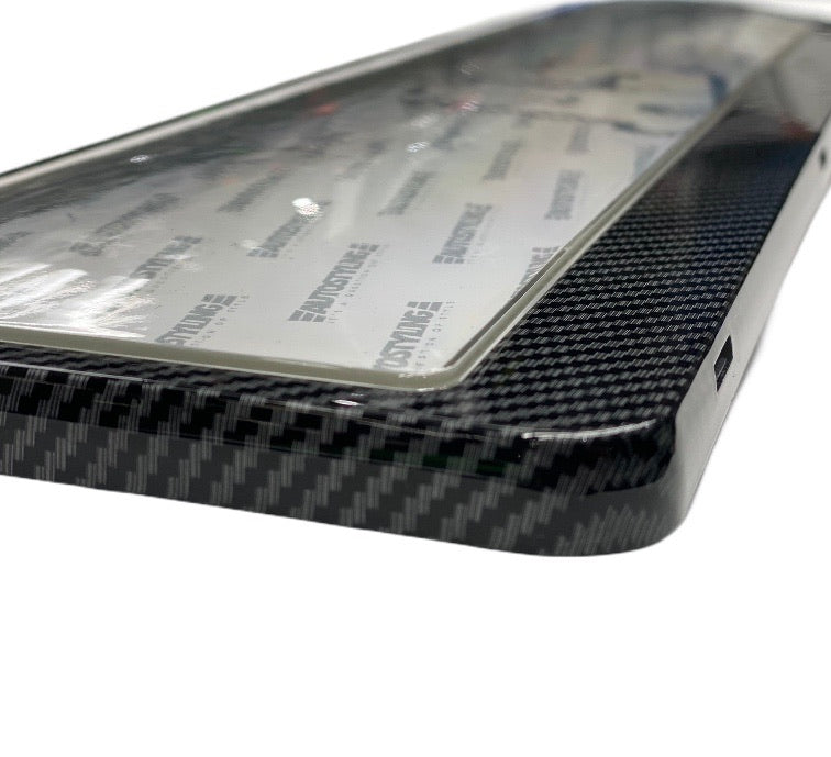 CARBON NUMBER PLATE HOLDER WITH DOMED PLASTIC COVERING