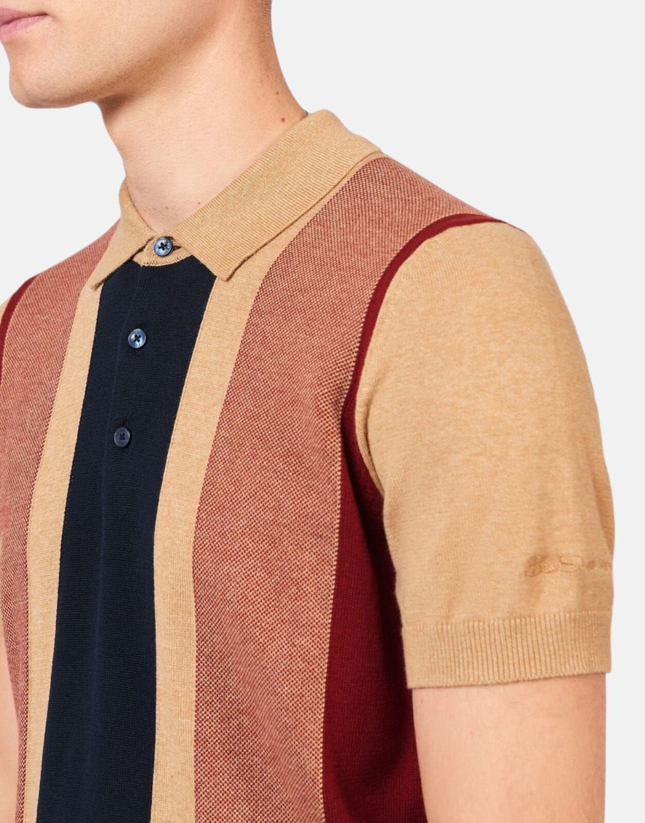 Ben Sherman Vertical Stripe Knitted Brown Polo Shirt