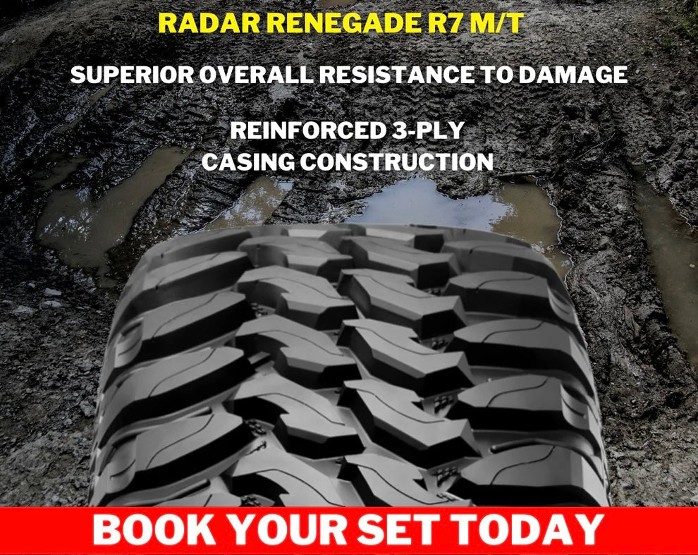 20” 33x12.5 RADAR RENEGADE R7 MUD TERRAIN WHITE LETTER TYRES