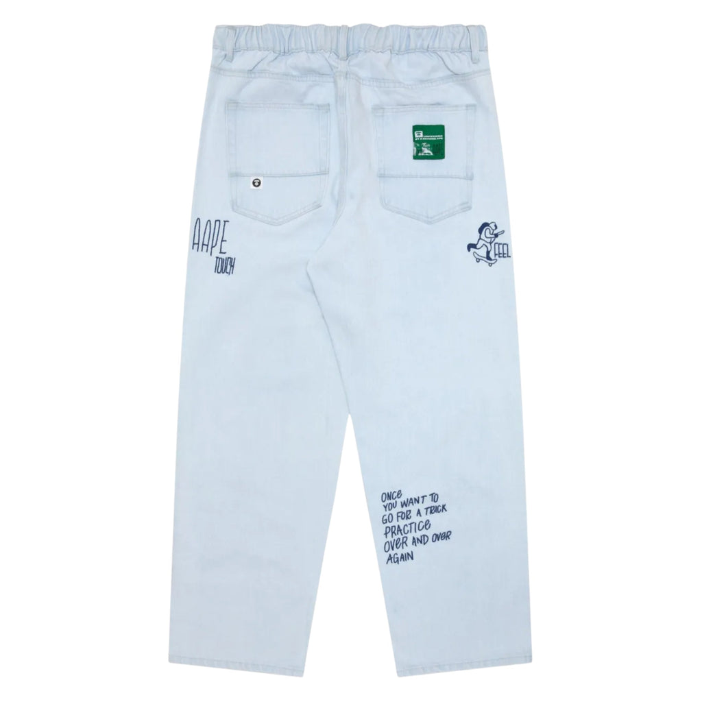 Aape Jeans Slogan Touch The Ground To Jump Blue-White