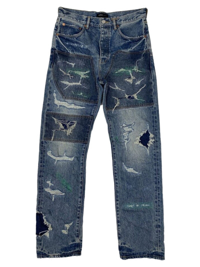 Purple Jeans Full Repair Relaxed Mid Indigo