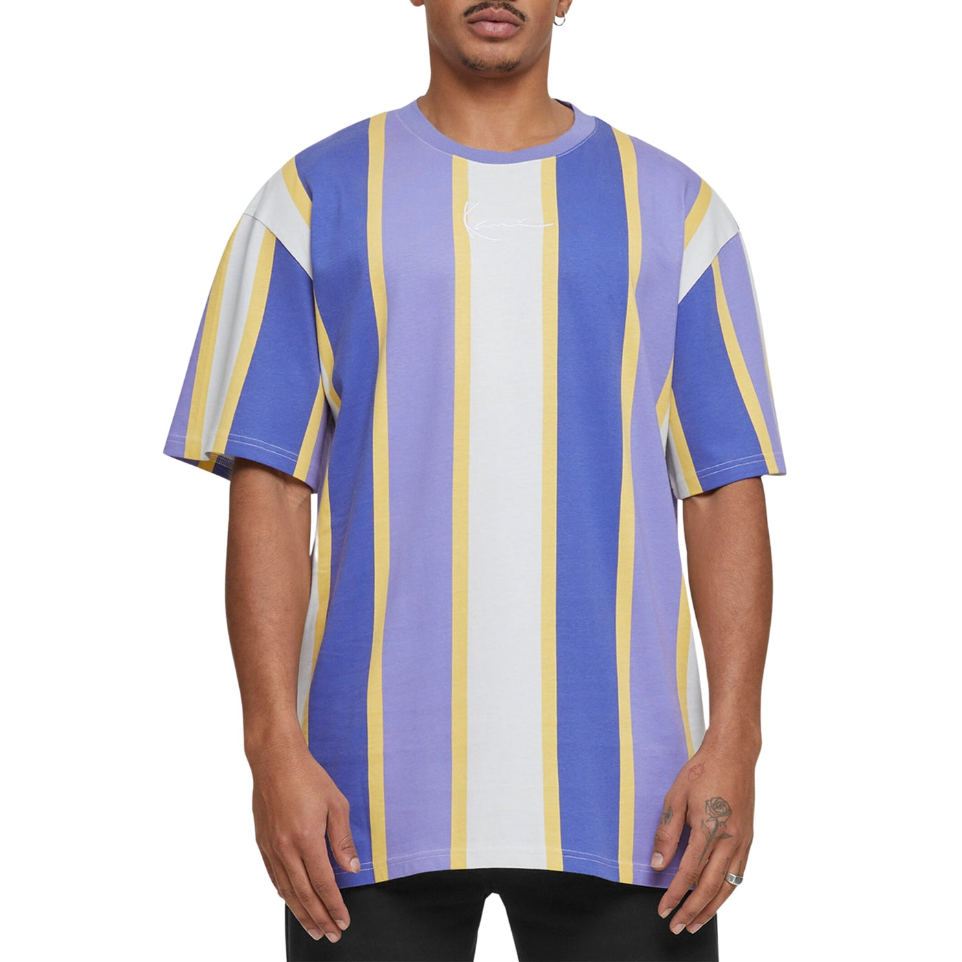 Karl; Kani T-Shirt Small Sign Stripe Lilac-Ivory-Off-White