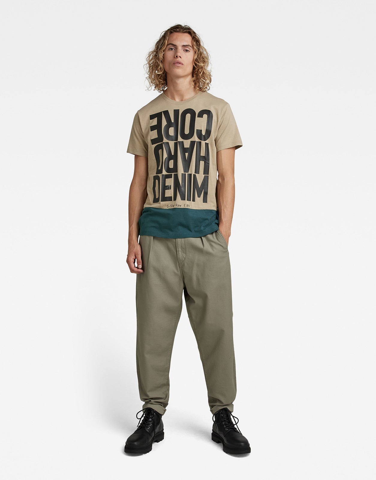 G-Star RAW Hard Core Denim Color Block T-Shirt Brown