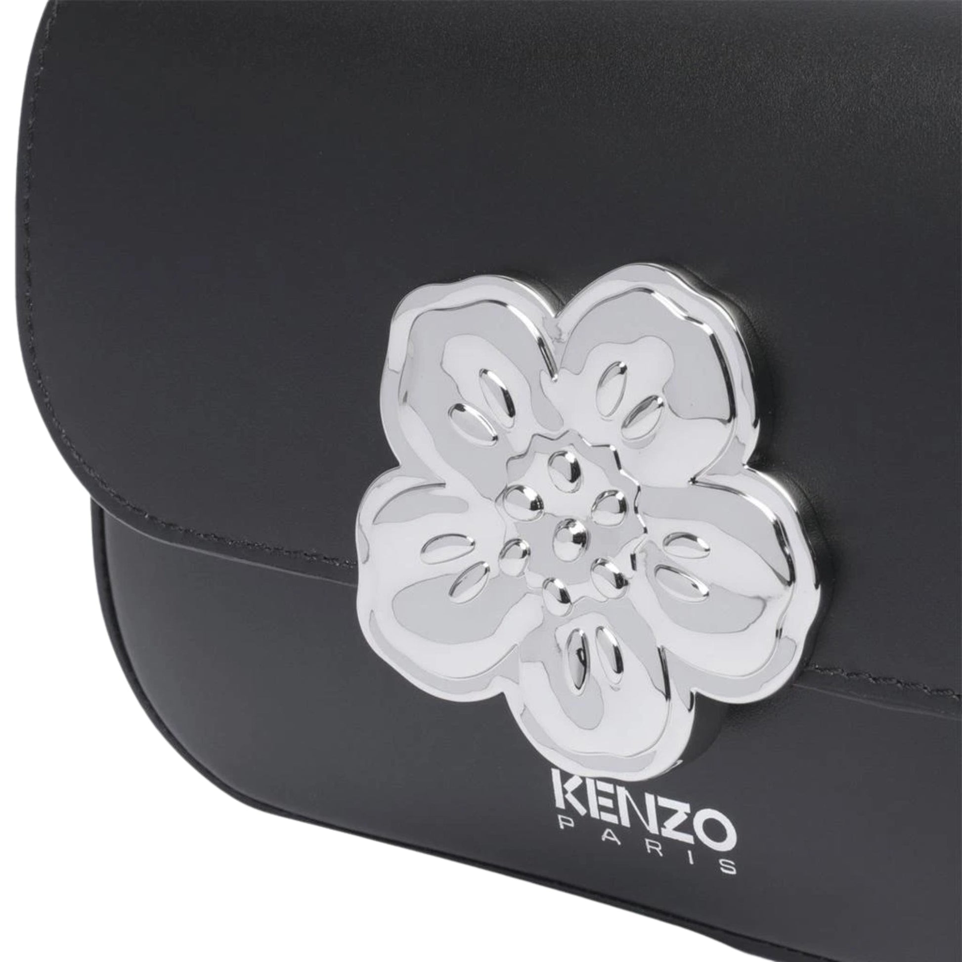 Kenzo Bag Shoulder Flower Buckle Black