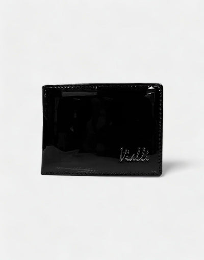 Vialli Black Patent Tri Fold Wallet