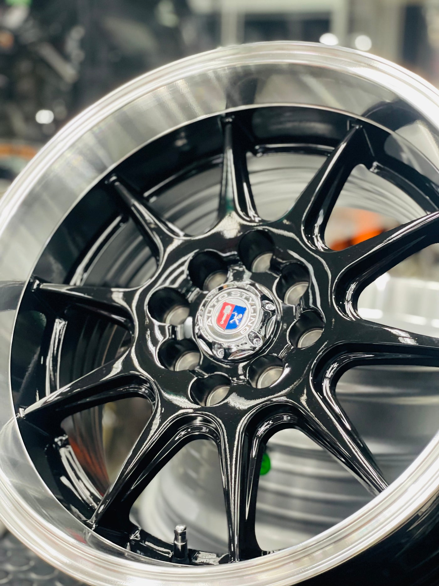 15” AS- 7166 4/100 4/114 gloss black wheels