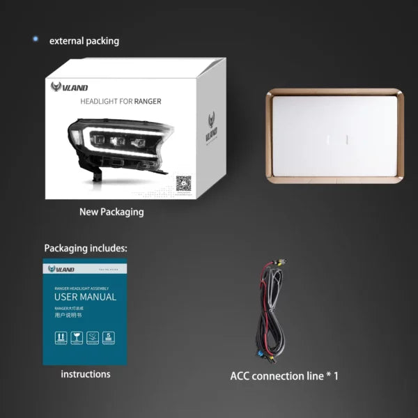 Ford Ranger VLAND Headlights Tri-Projector style 2016+