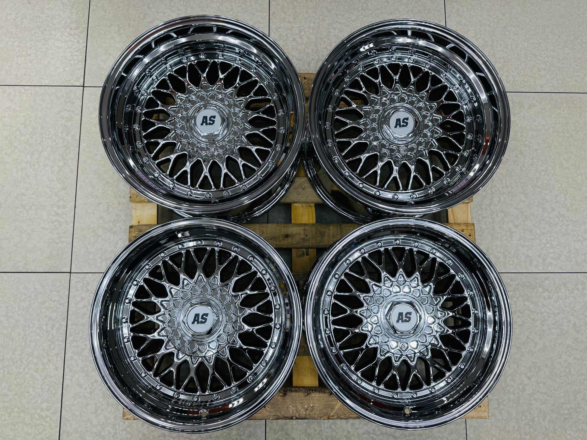 17” AS® CHROME WITH CHROME STUDS  4x100 & 5x100 10j rear
