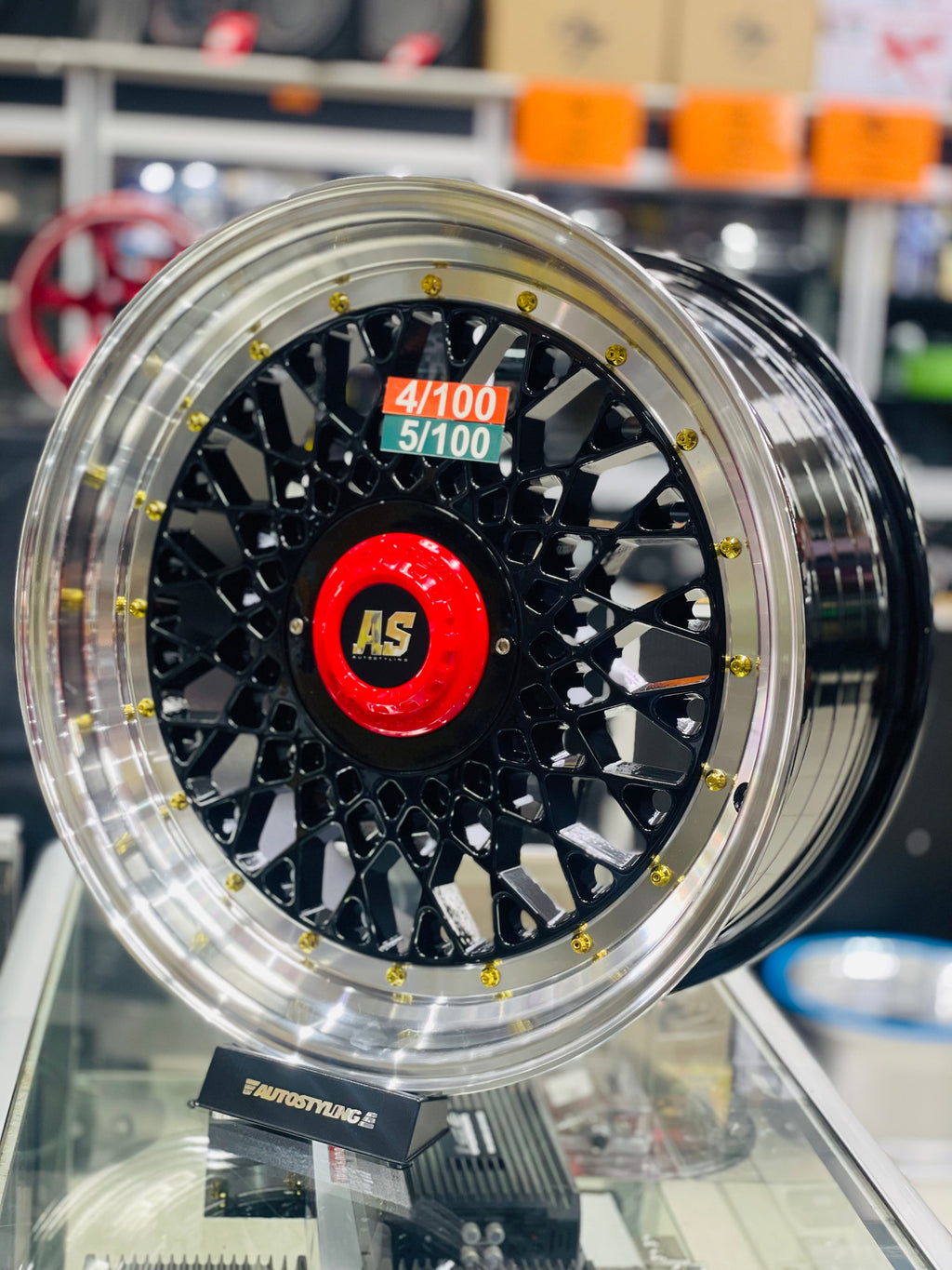 17'' AS MOTORSPORT 4/100 & 5/100 pcd BLK WITH RED NUT