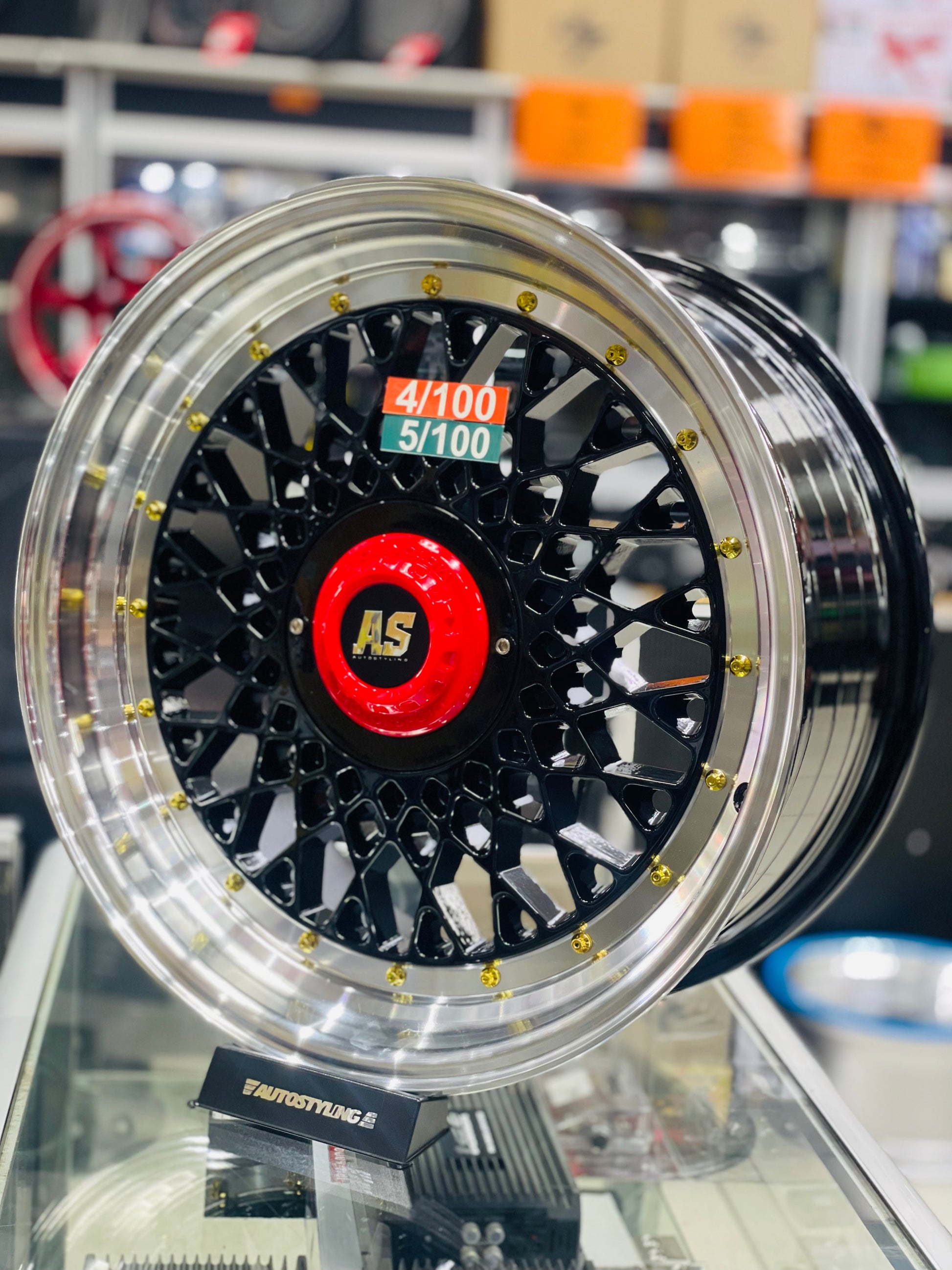 17'' AS MOTORSPORT 4/100 & 5/100 pcd BLK WITH RED NUT