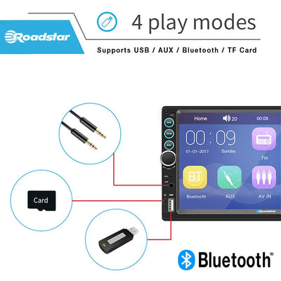 7 Inch Roadstar MP5 Double Din With Apple Carplay & Android Auto + Steering Wheel Control Remote