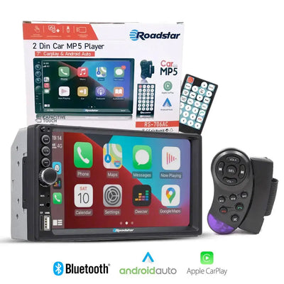 7 Inch Roadstar MP5 Double Din With Apple Carplay & Android Auto +FREE Number Plate Camera