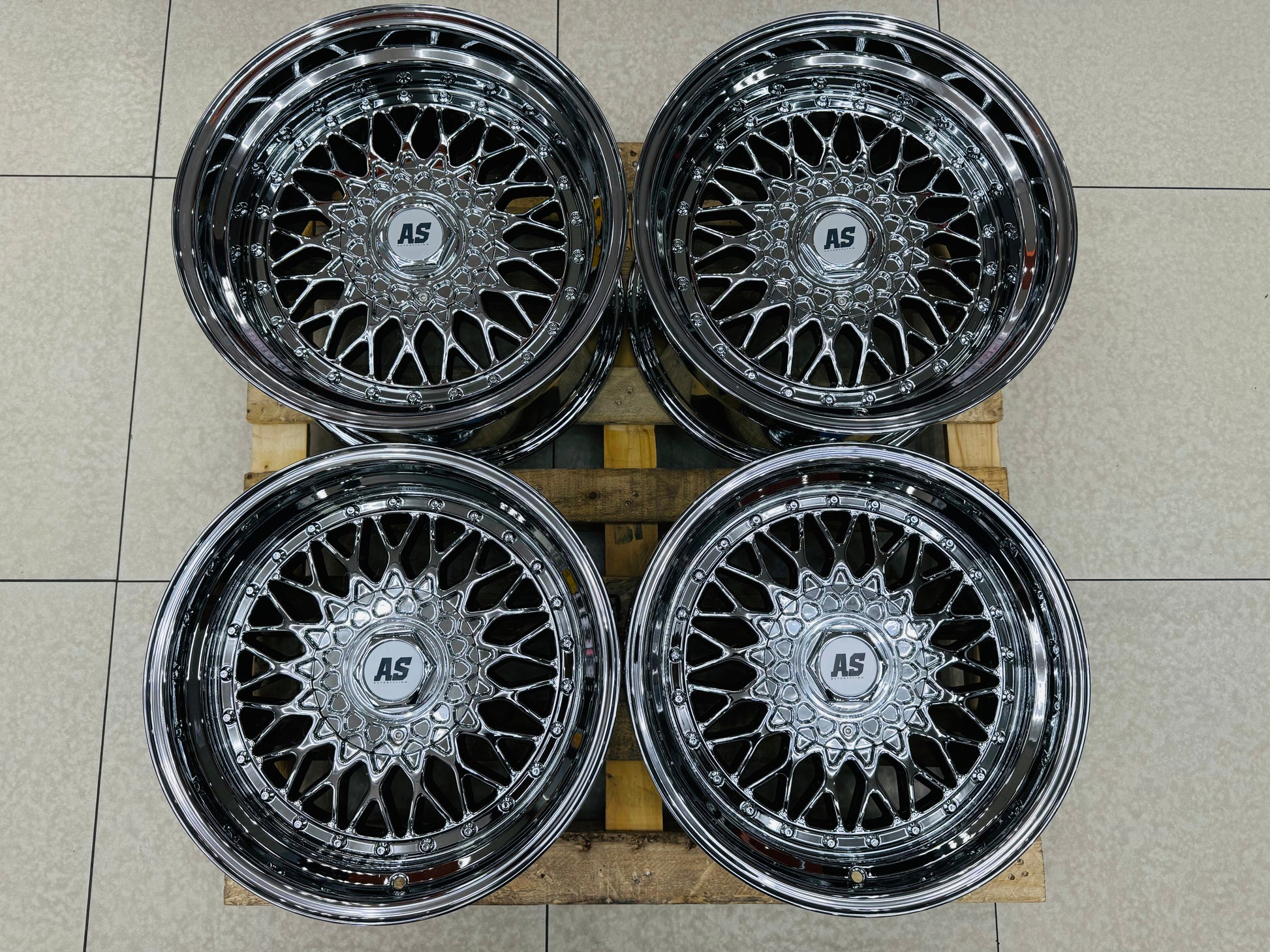 17” AS® CHROME WITH CHROME STUDS  4x100 & 5x100 10j rear