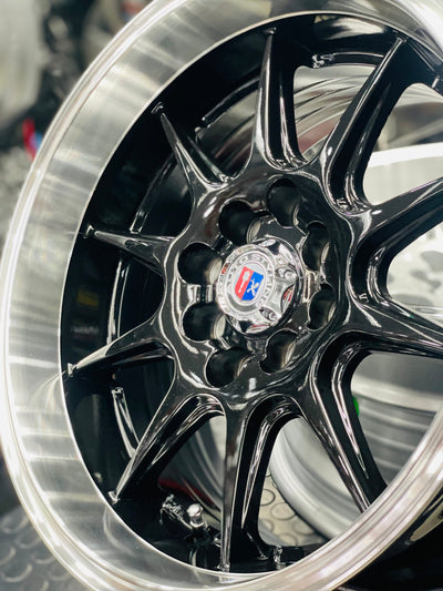 15” AS- 7166 4/100 4/114 gloss black wheels