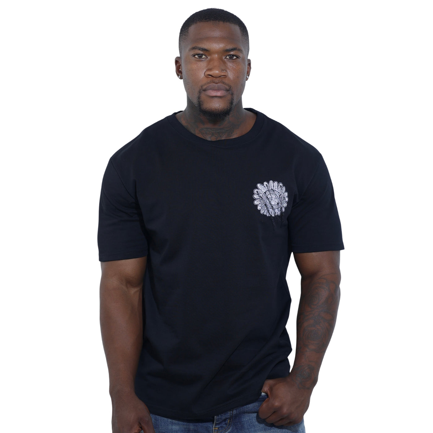 Capone T-Shirt Mexican Embroidered Flower Black-White