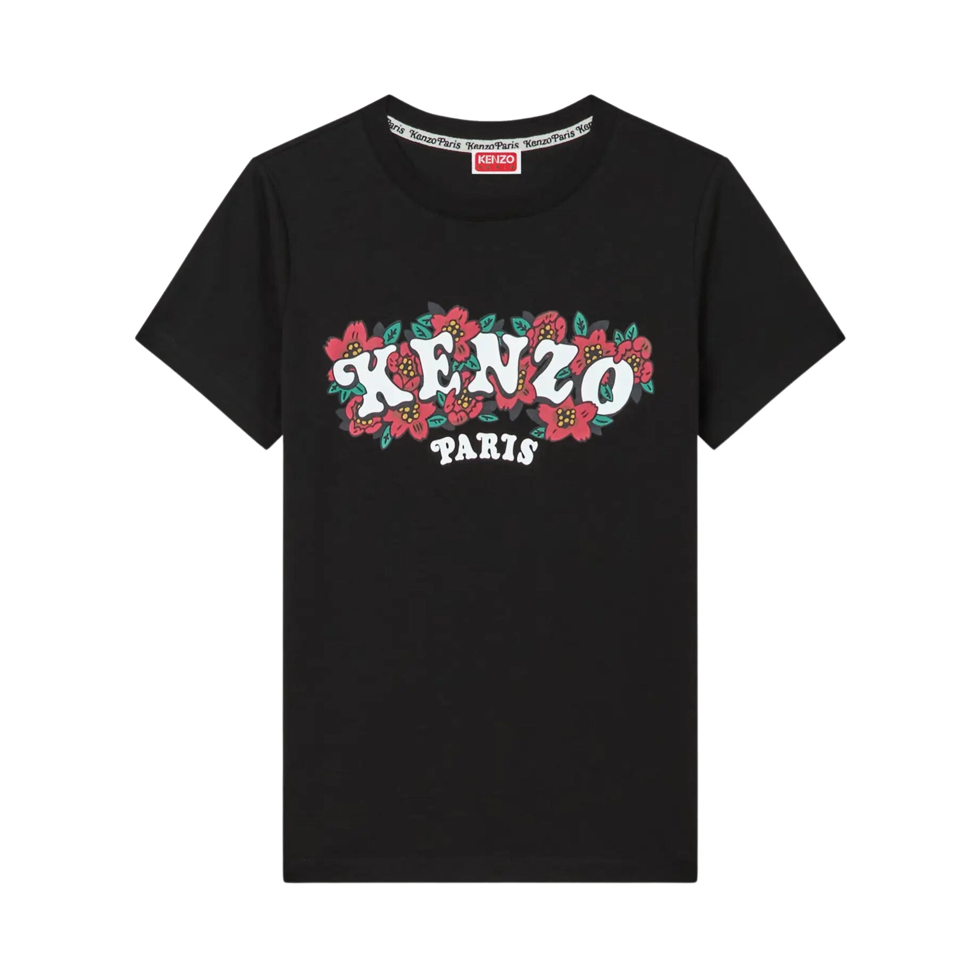 Kenzo T-Shirt Ladies Logo On Flowers Black