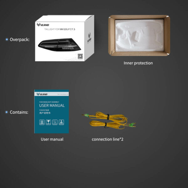 Golf MK7 2013-2021 Hatchback Vland LED Tail Lights with Sequential Turn Signal DOES NOT fit for Golf GTI and Golf R models