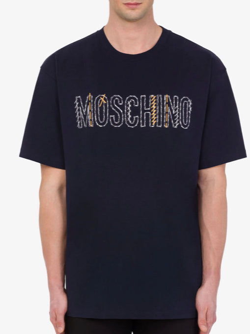 MOSCHINO STITCHING LOGO ORGANIC JERSEY T-SHIRT