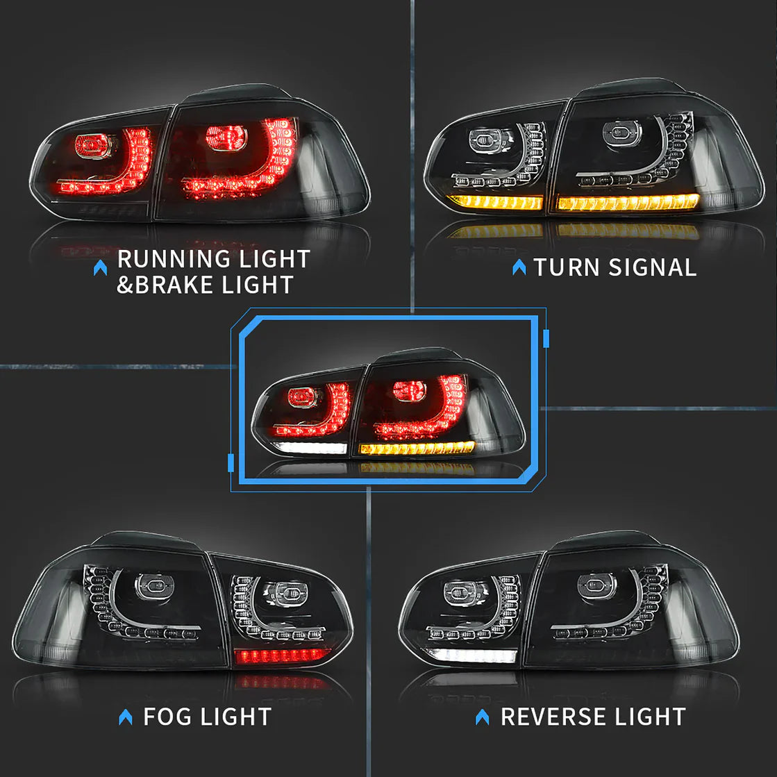 VW Golf 6 MK6 2008-2013 VLAND TAIL-LIGHTS With Sequential indicators