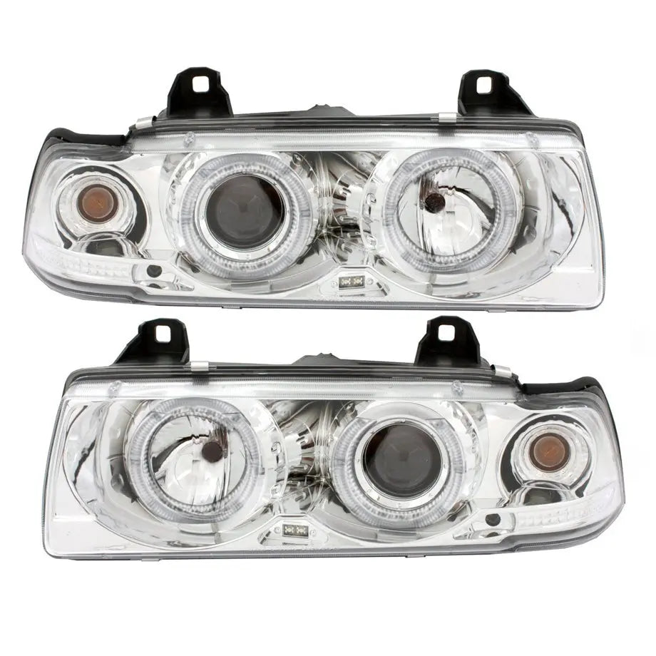 BM E36 3-Series (93-98) Chrome Angel Eye Projector Headlights - 4Dr
