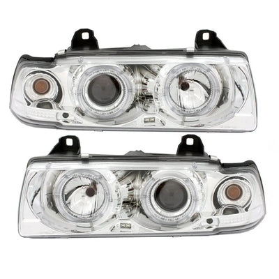 BM E36 3-Series (93-98) Chrome Angel Eye Projector Headlights - 4Dr