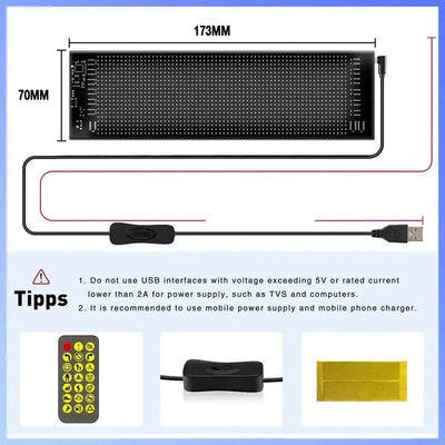 Customisable App Controlled Matrix LED Panel Display Screen - (173mm x 70mm)
