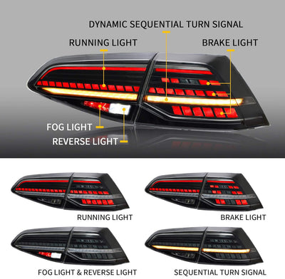 Golf MK7 2013-2021 Hatchback Vland LED Tail Lights with Sequential Turn Signal DOES NOT fit for Golf GTI and Golf R models