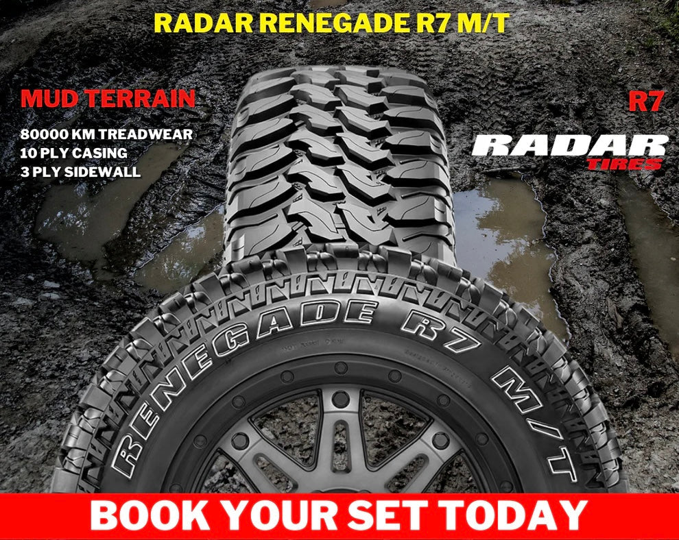 20” 33x12.5 RADAR RENEGADE R7 MUD TERRAIN WHITE LETTER TYRES