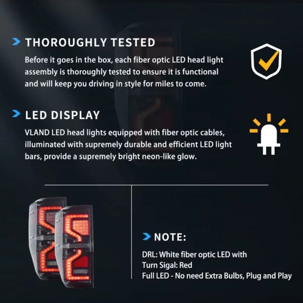 VLAND Full LED Tail Lights For Ford Ranger (T6) 2012-2018 BLACK