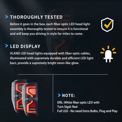 VLAND Full LED Tail Lights For Ford Ranger (T6) 2012-2018 BLACK