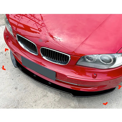 BM E82 / E87 / E88 1-Series 3-Piece Gloss Black Plastic Front Spoiler
