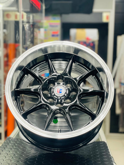 15” AS- 7166 4/100 4/114 gloss black wheels