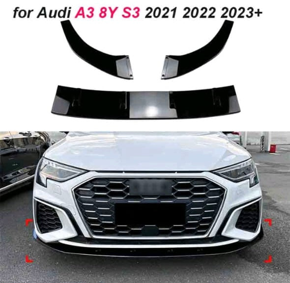 AUDI S3 8Y 3PCE FRONT SPOILER GLOSS BLACK