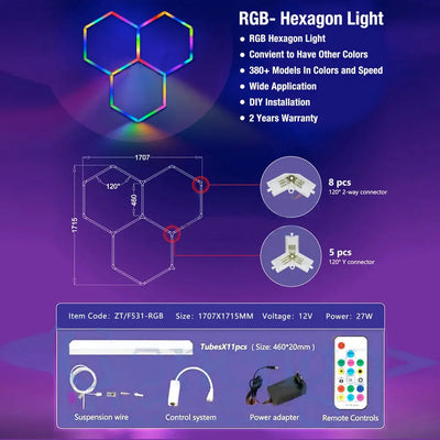 Hexglo 3 Piece RGB Hexagon Modular LED Lighting Kit