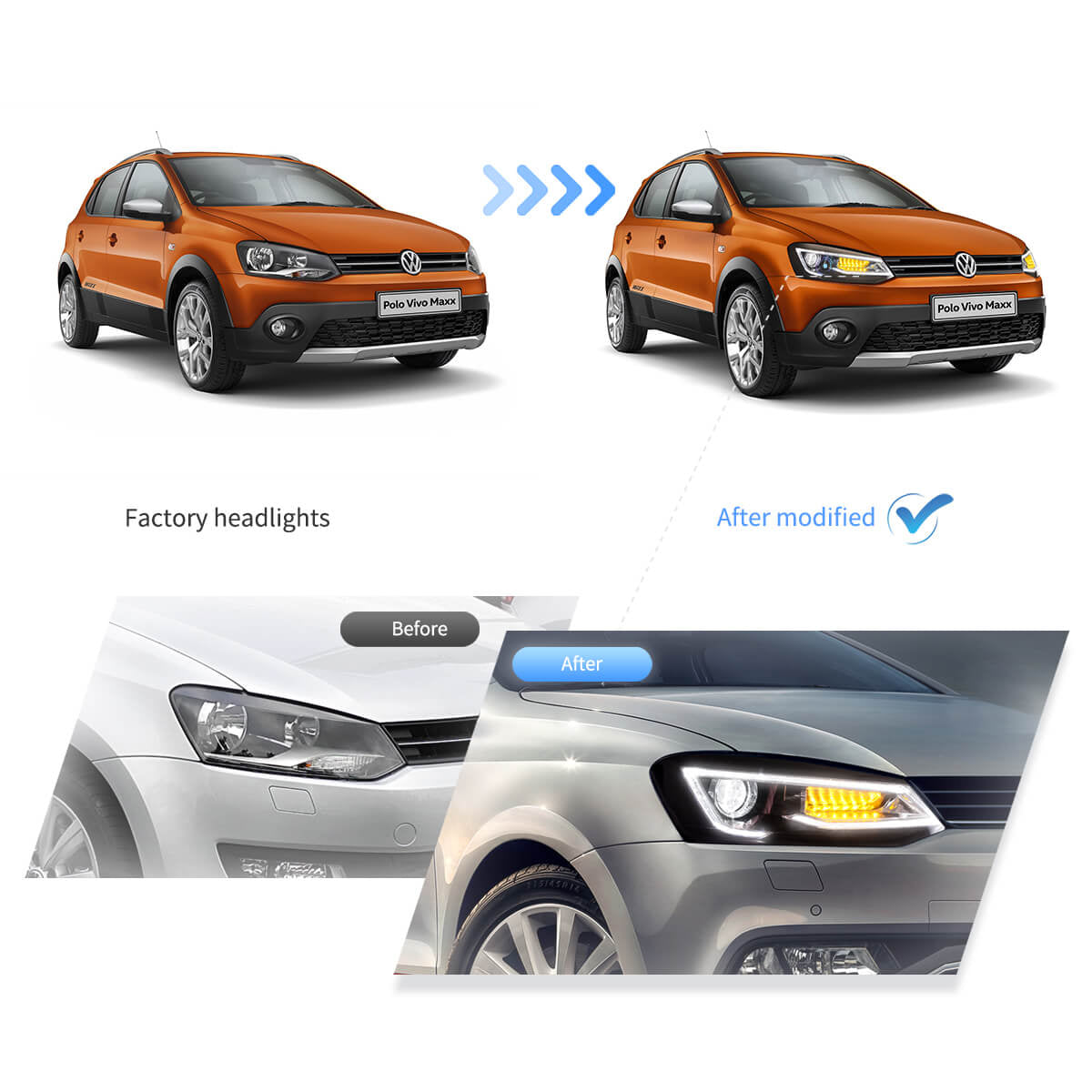 VLAND VW POLO 6 TUBE LED HEADLIGHT