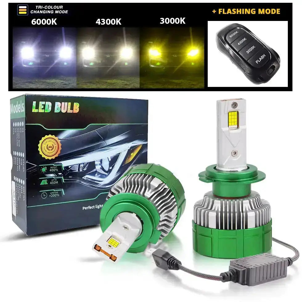 K14 3-Colour LED Canbus Bulbs With Strobe Function & Wireless Remote - H8