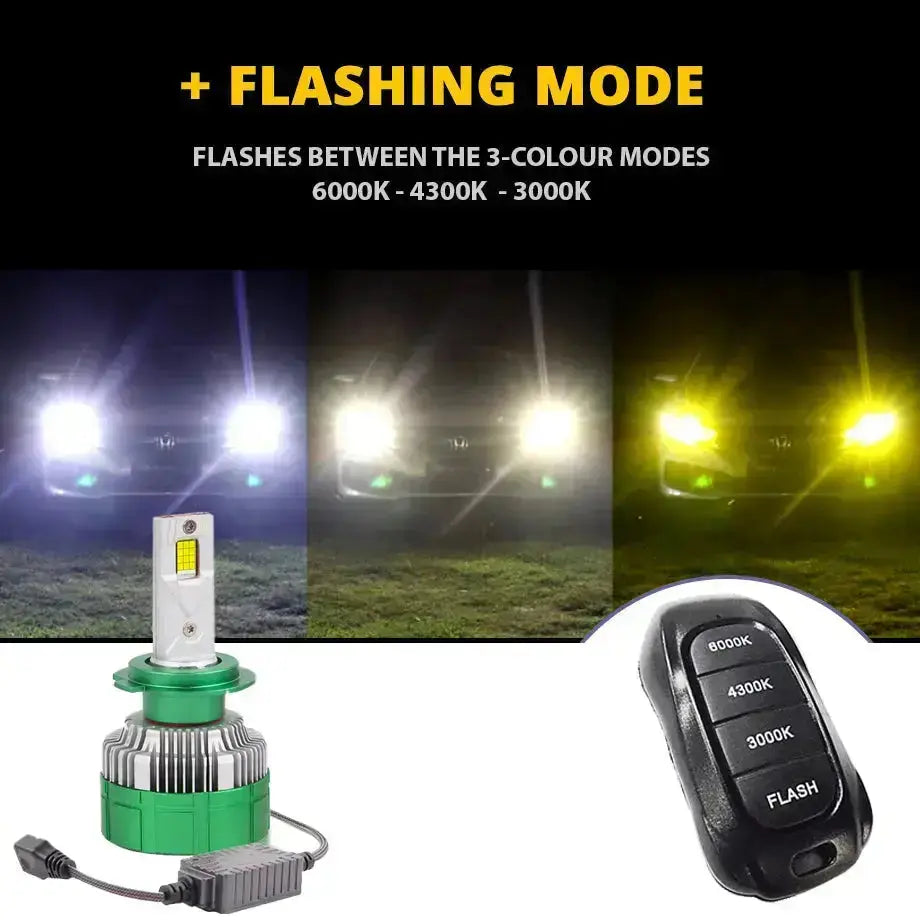 K14 3-Colour LED Canbus Bulbs With Strobe Function & Wireless Remote - H8