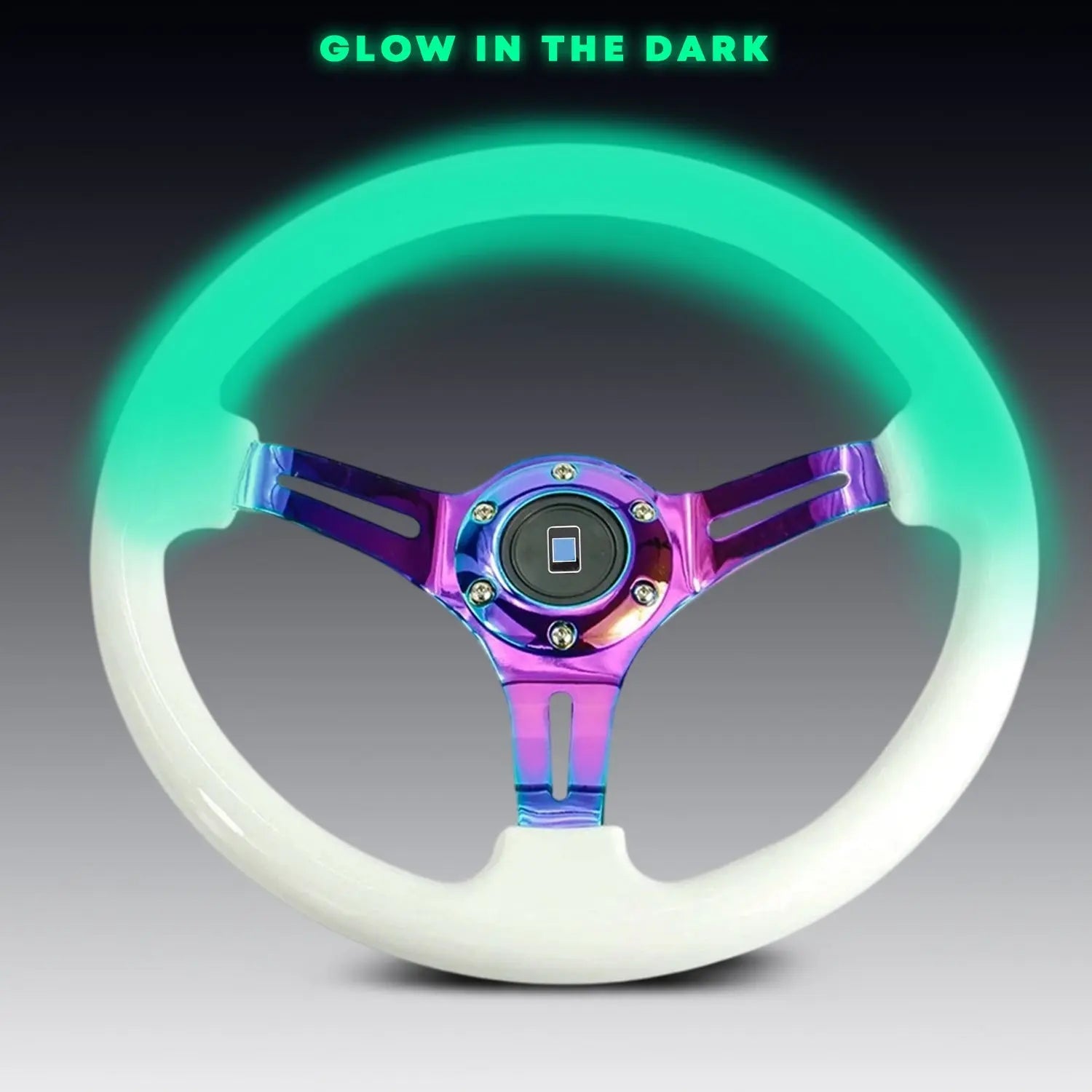 Luminous Glow In The Dark JDM Drift Style Racing Steering Wheel - Neo Chrome Face (350mm)