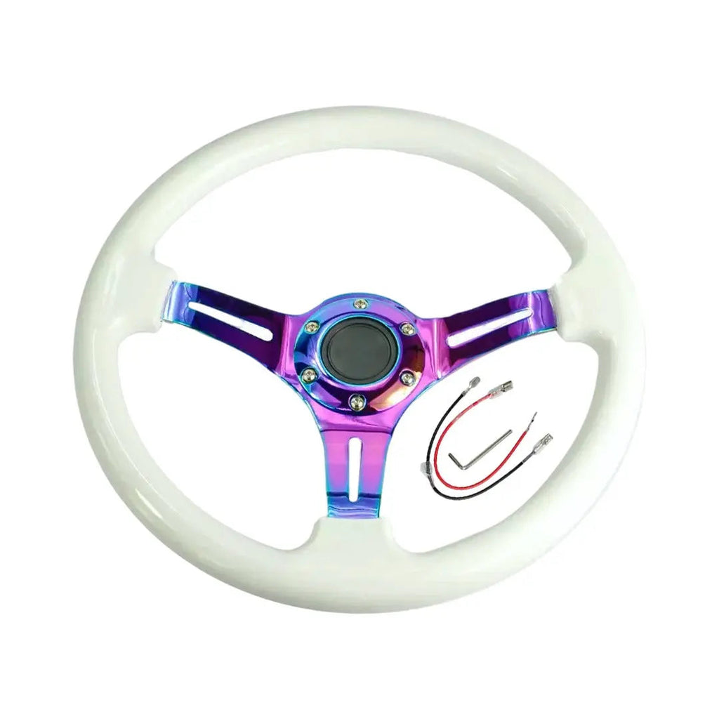 Luminous Glow In The Dark JDM Drift Style Racing Steering Wheel - Neo Chrome Face (350mm)
