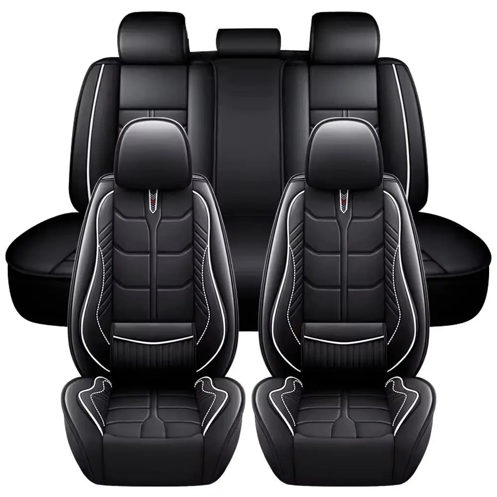 Universal Premium Luxury Car Seat Covers - Front & Rear Full Set (Black & White)