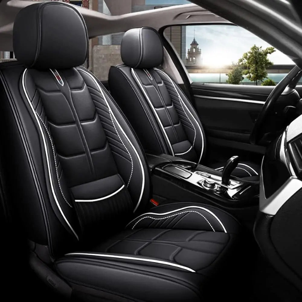 Universal Premium Luxury Car Seat Covers - Front & Rear Full Set (Black & White)