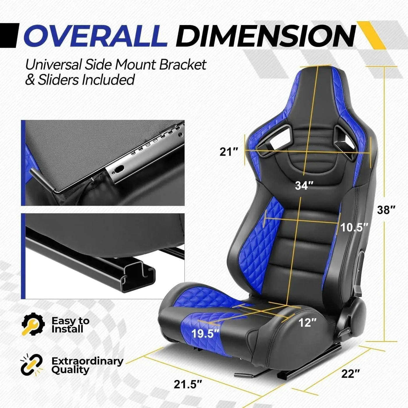 Reclinable Wingback Racing Seats PVC (Pair)