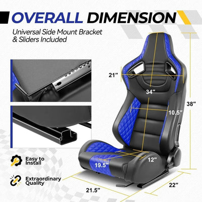 Reclinable Wingback Racing Seats PVC (Pair)